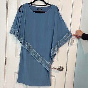 SL Fashions Elegant Blue Mini Dress with Silver Details